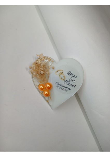 Kuru Çiçek& Turuncu Inci Epoksi Nikah Nişan Söz Hediyelikleri 10 Adet Magnet