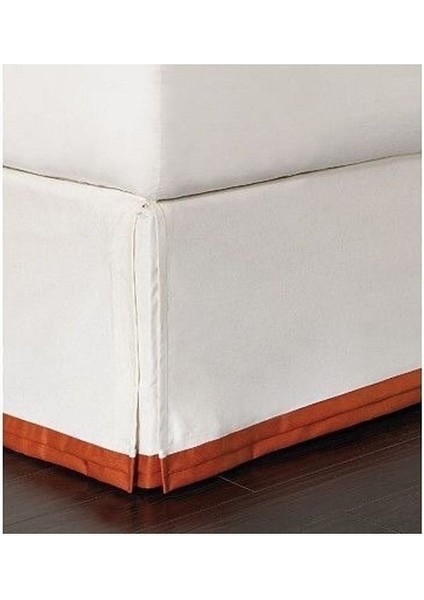 Turuncu Köşeli Beyaz Baza Eteği Dack Keten