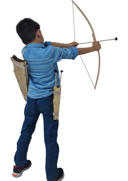 Doğal Ahşap Ok Yay Seti, Yay + 10 Adet Ok + Yay Kını + Sadak Oyuncak