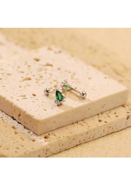 By Dilek Çetin Acessorry Cerrahi Çelik Yeşil Baget Taşlı Kıkırdak Helix Tragus Piercing (1 Adet)
