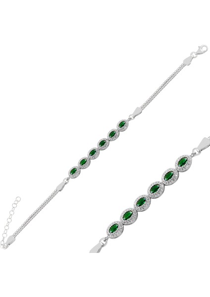 Özel Kutu ve Gümüş Bezi Ile Zümrüt Zirkon Oval Taşlı Bileklik