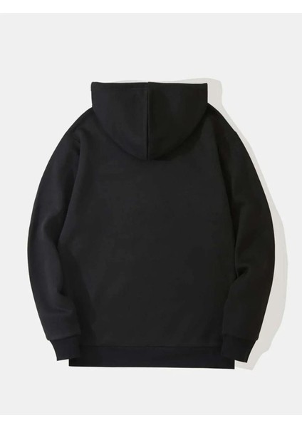 Siyah New Moment Baskılı Oversize Kapşonlu Sweatshirt
