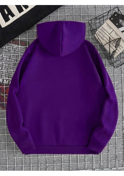 Mor New Moment Baskılı Oversize Kapşonlu Sweatshirt