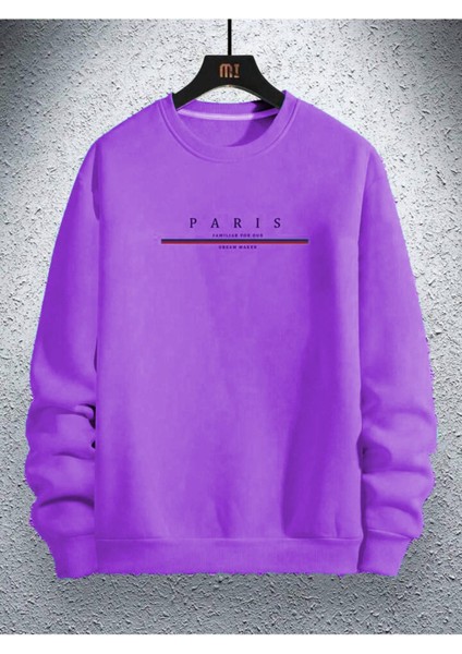 Erkek Paris Baskılı Bisiklet Yaka Sweatshirt