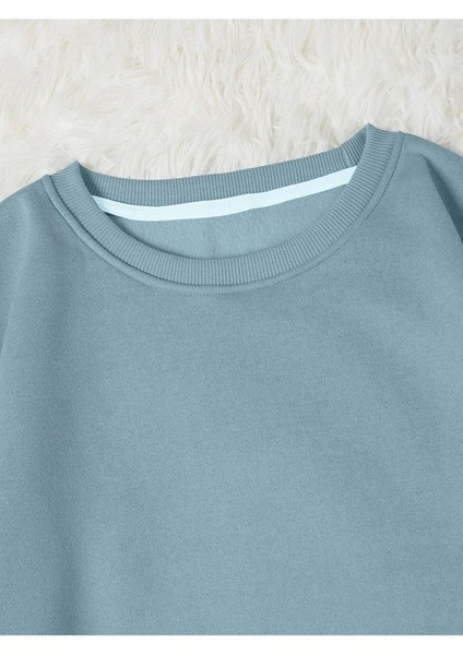 Kadın Renkli Cat Özel Göğüs Baskılı Oversize Bisiklet Yaka Sweatshirt