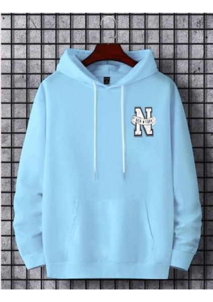 Erkek Bebe Mavi New York Baskılı Kapüşonlu Sweatshirt