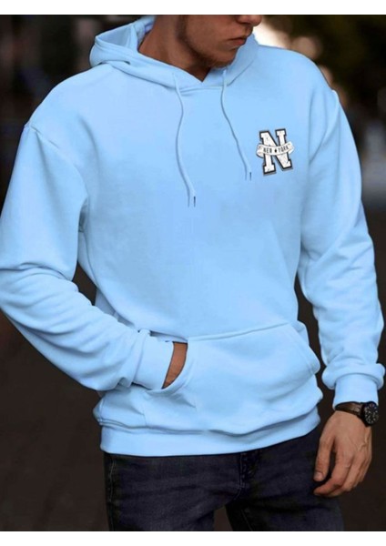 Erkek Bebe Mavi New York Baskılı Kapüşonlu Sweatshirt