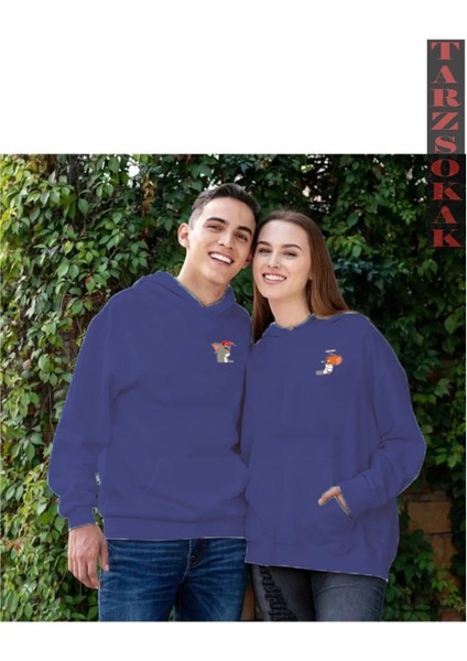 Tom ve Jerry Tasarımlı Sevgili Çift Kombin Kapüşonlu Sweatshirt 2'li