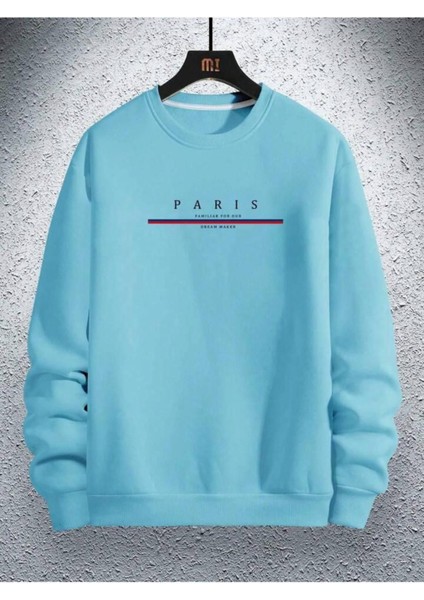 Erkek Paris Baskılı Bisiklet Yaka Sweatshirt modelleri