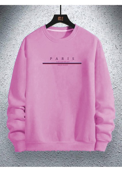 Erkek Paris Baskılı Bisiklet Yaka Sweatshirt