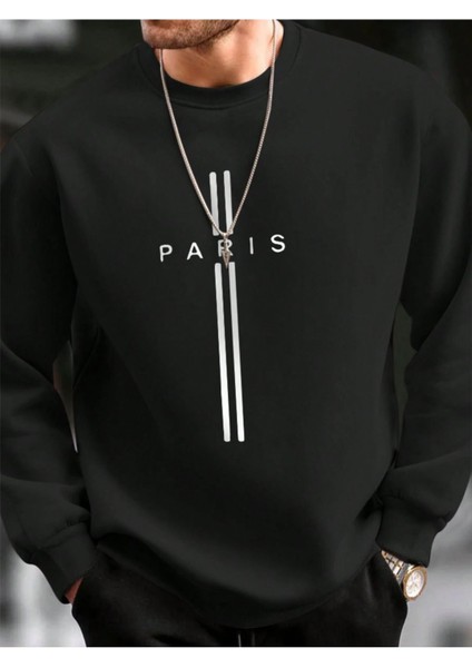 Kadın/erkek Paris Özel Renkli Oversize Bisiklet Yaka Pamuklu Sweatshirt
