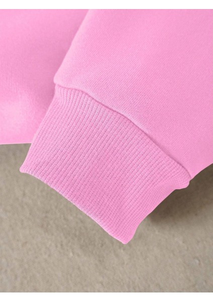 Kadın Renkli Cat Özel Göğüs Baskılı Oversize Bisiklet Yaka Sweatshirt