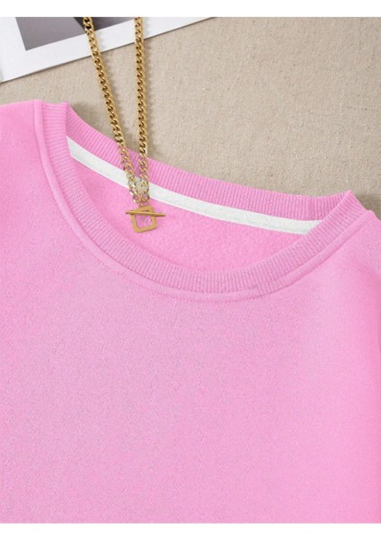 Kadın Renkli Cat Özel Göğüs Baskılı Oversize Bisiklet Yaka Sweatshirt