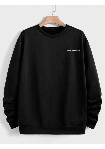 Siyah Bisiklet Yaka Los Angeles Baskılı Sweatshirt