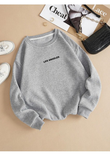 Kadın/erkek Los Angeles Renkli Oversize Bisiklet Yaka Pamuklu Sweatshirt