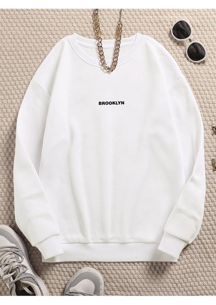 Kadın/erkek Brooklyn Özel Renkli Oversize Bisiklet Yaka Pamuklu Sweatshirt