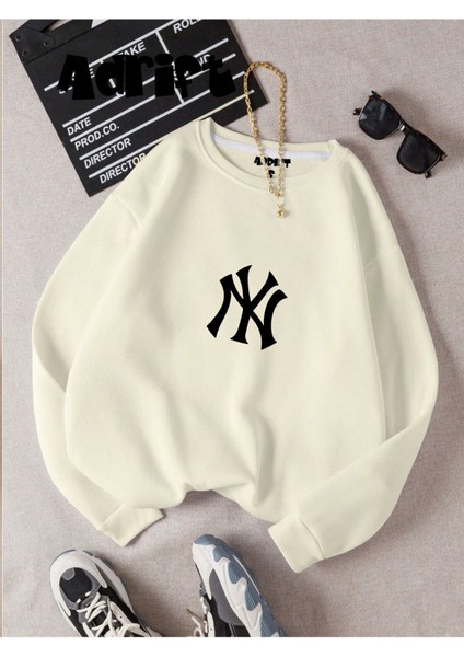 Ny Yankes Baskılı Bisiklet Yaka Sweatshirt