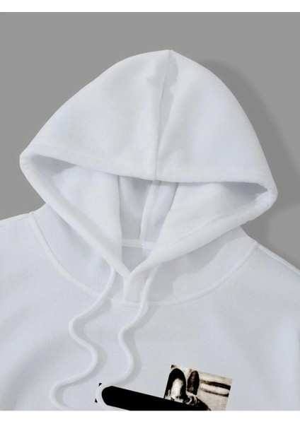 Beyaz New Moment Baskılı Oversize Kapşonlu Sweatshirt fiyatları