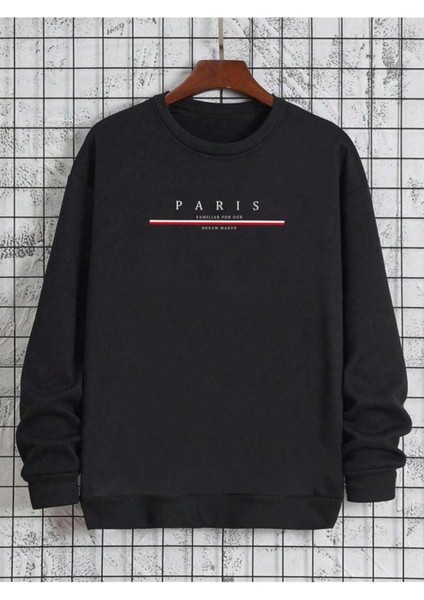 Erkek Paris Baskılı Bisiklet Yaka Sweatshirt fiyatları