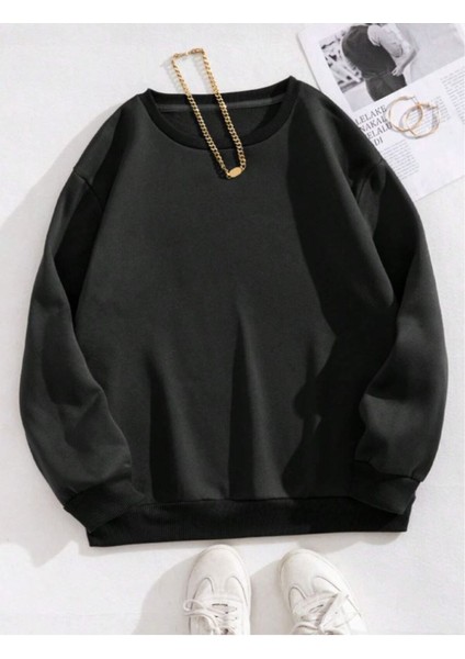 Düz Bisiklet Yaka Sweatshirt