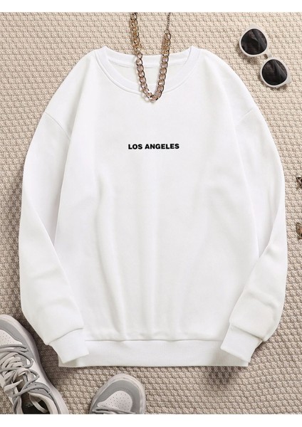Kadın/erkek Los Angeles Renkli Oversize Bisiklet Yaka Pamuklu Sweatshirt