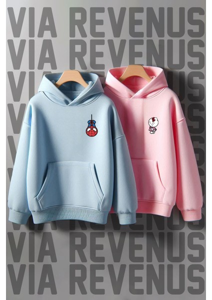 Hello Kitty Spiderman Baskılı Oversize Sevgili Kombini Sweatshirt