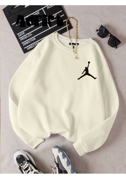 Basket Baskılı Bisiklet Yaka Sweatshirt