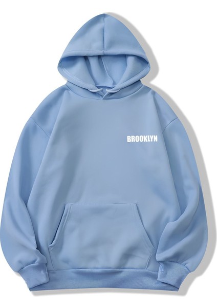 Kadın/erkek Brooklyn Renkli Özel Baskılı Pamuklu Oversize Kapüşonlu Sweatshirt