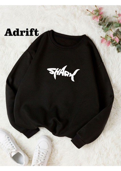 Shark Renkli Oversize Bisiklet Yaka Pamuklu Sweatshirt