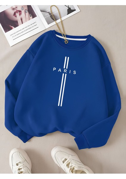 Kadın/erkek Paris Özel Renkli Oversize Bisiklet Yaka Pamuklu Sweatshirt