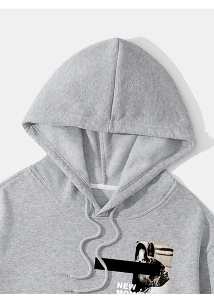 Gri New Moment Baskılı Oversize Kapşonlu Sweatshirt fiyatları
