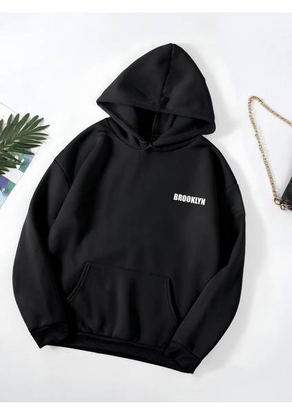 Kadın/erkek Brooklyn Renkli Özel Baskılı Pamuklu Oversize Kapüşonlu Sweatshirt