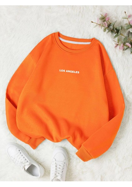 Kadın/erkek Los Angeles Renkli Oversize Bisiklet Yaka Pamuklu Sweatshirt
