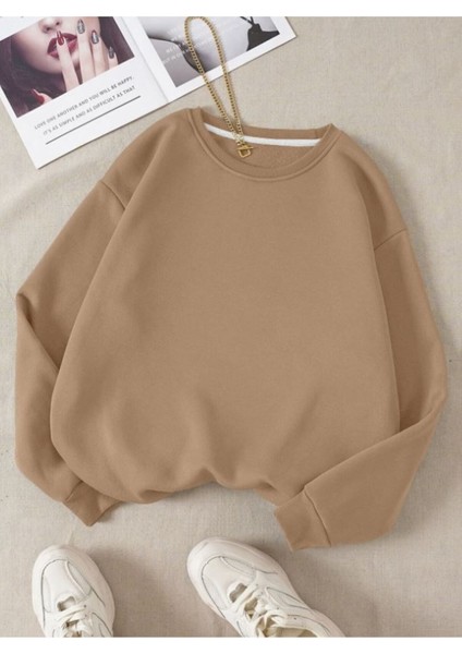 Düz Bisiklet Yaka Sweatshirt