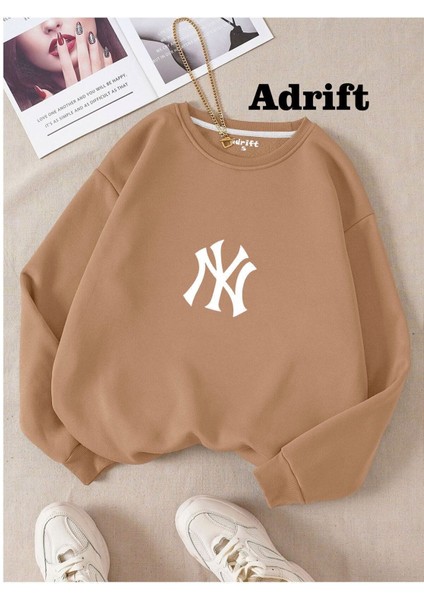Ny Yankes Baskılı Bisiklet Yaka Sweatshirt