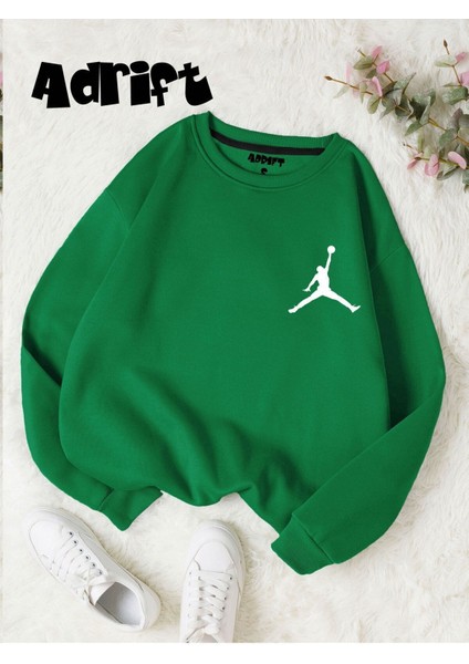 Basket Baskılı Bisiklet Yaka Sweatshirt
