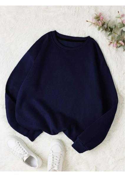 Düz Bisiklet Yaka Sweatshirt
