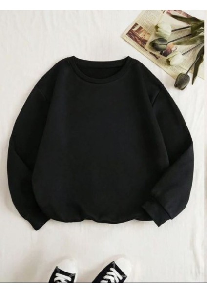 Düz Bisiklet Yaka Sweatshirt