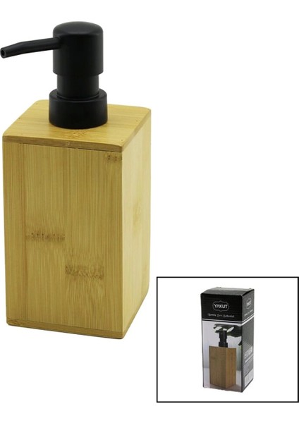 Kare Ahşap Bambu Sıvı Sabunluk Siyah Plastik Pompa 7 x 7cm - Y: 12CM (4887)
