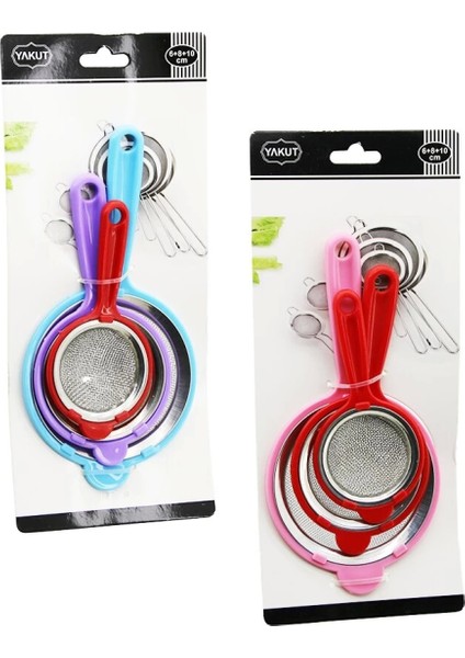 3pcs Set Mini= 6CM-8CM-10CM Tel Süzgeç Renkli Plastik Sap - Çerçeve (4887)