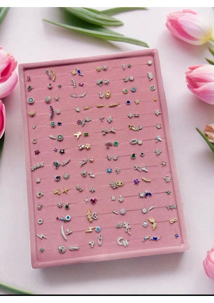 By Dilek Çetin Acessorry Çelik 140 Adet Standlı Kıkırdak Helix Tragus Piercing