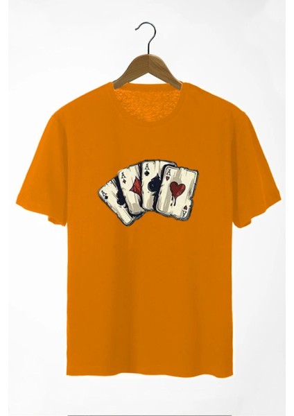 Oversize Önü Iskambil Kağıdı Baskılı T-Shirt