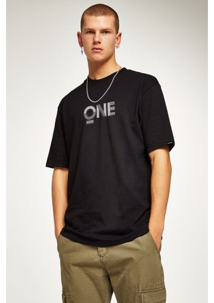 "one" Baskılı Oversize Erkek Tshirt