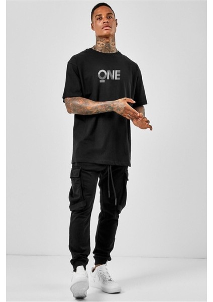 "one" Baskılı Oversize Erkek Tshirt