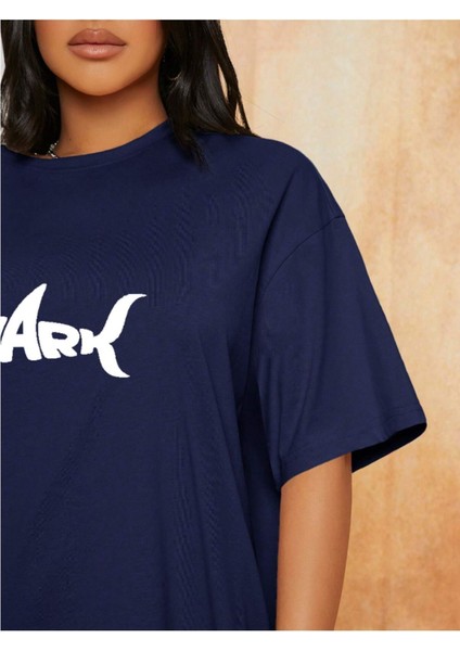 Unisex Kadın/erkek Shark Renkli Özel Baskılı Oversize Pamuk Bisiklet Yaka Penye T-Shirt