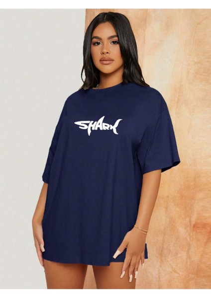 Unisex Kadın/erkek Shark Renkli Özel Baskılı Oversize Pamuk Bisiklet Yaka Penye T-Shirt fiyatları