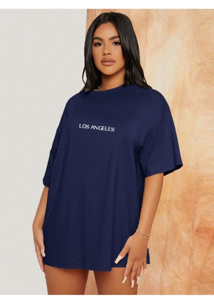 Unisex Kadın/erkek Los Angeles Renkli Özel Baskılı Oversize Pamuk Penye Bisiklet Yaka T-Shirt