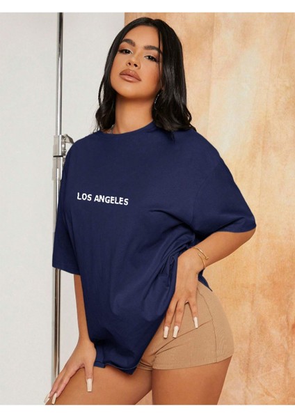Unisex Kadın/erkek Los Angeles Renkli Özel Baskılı Oversize Pamuk Penye Bisiklet Yaka T-Shirt modelleri