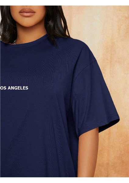 Unisex Kadın/erkek Los Angeles Renkli Özel Baskılı Oversize Pamuk Penye Bisiklet Yaka T-Shirt fırsatları