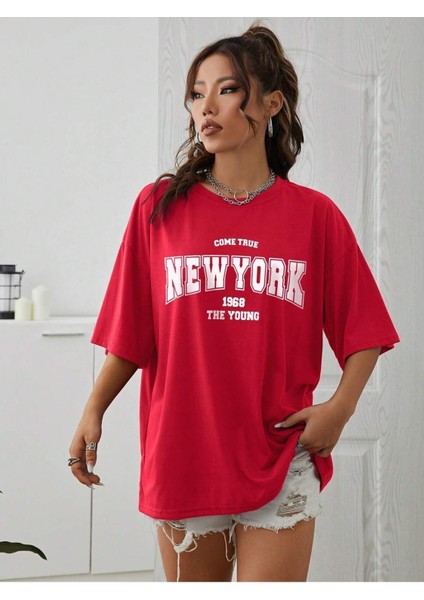 Unisex Kadın/erkek New York Özel Baskılı Renkli Oversize Penye T-Shirt modelleri